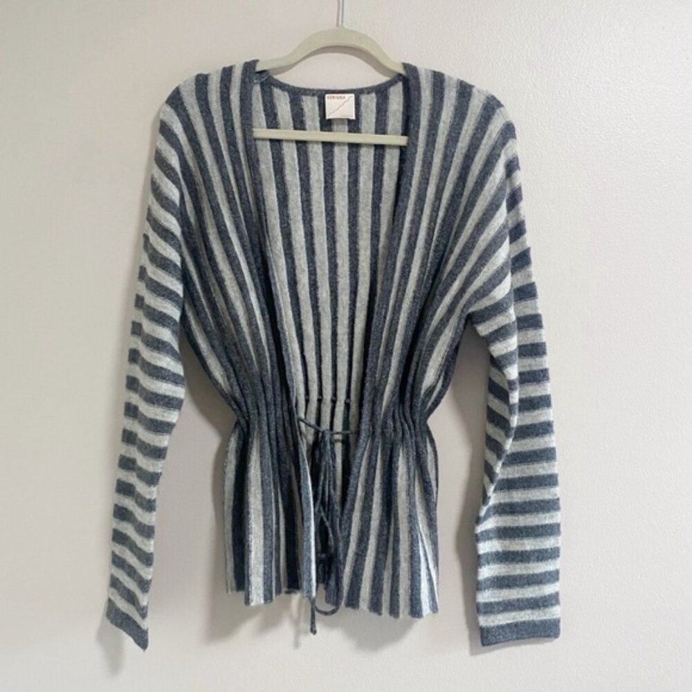 Kerisma Mixed Striped Cardigan Sweater with Tie Belt Size Medium Large